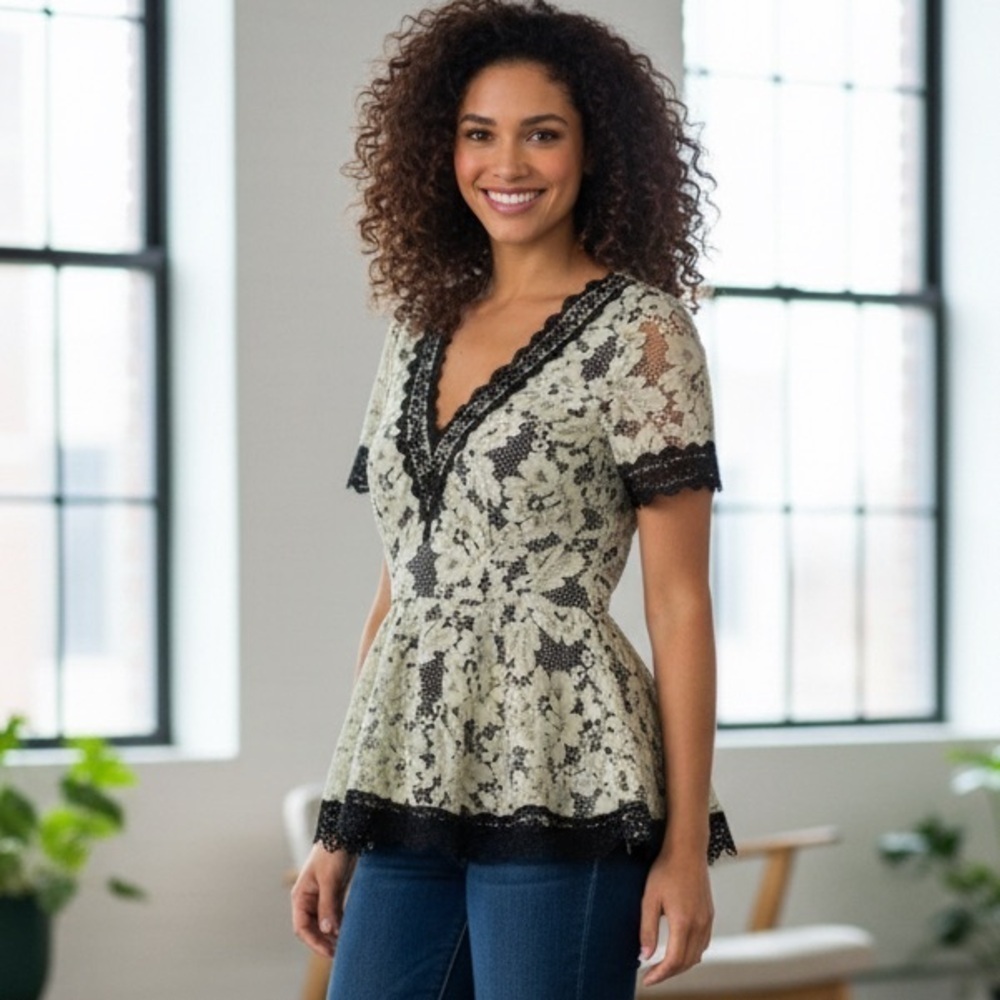 ALEXIS Peplum Lace V Neck Top in Sage (104)
